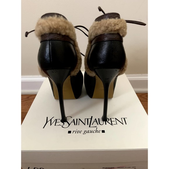 Yves Saint Laurent Shearling Lace-up Booties - Picture 5 of 9